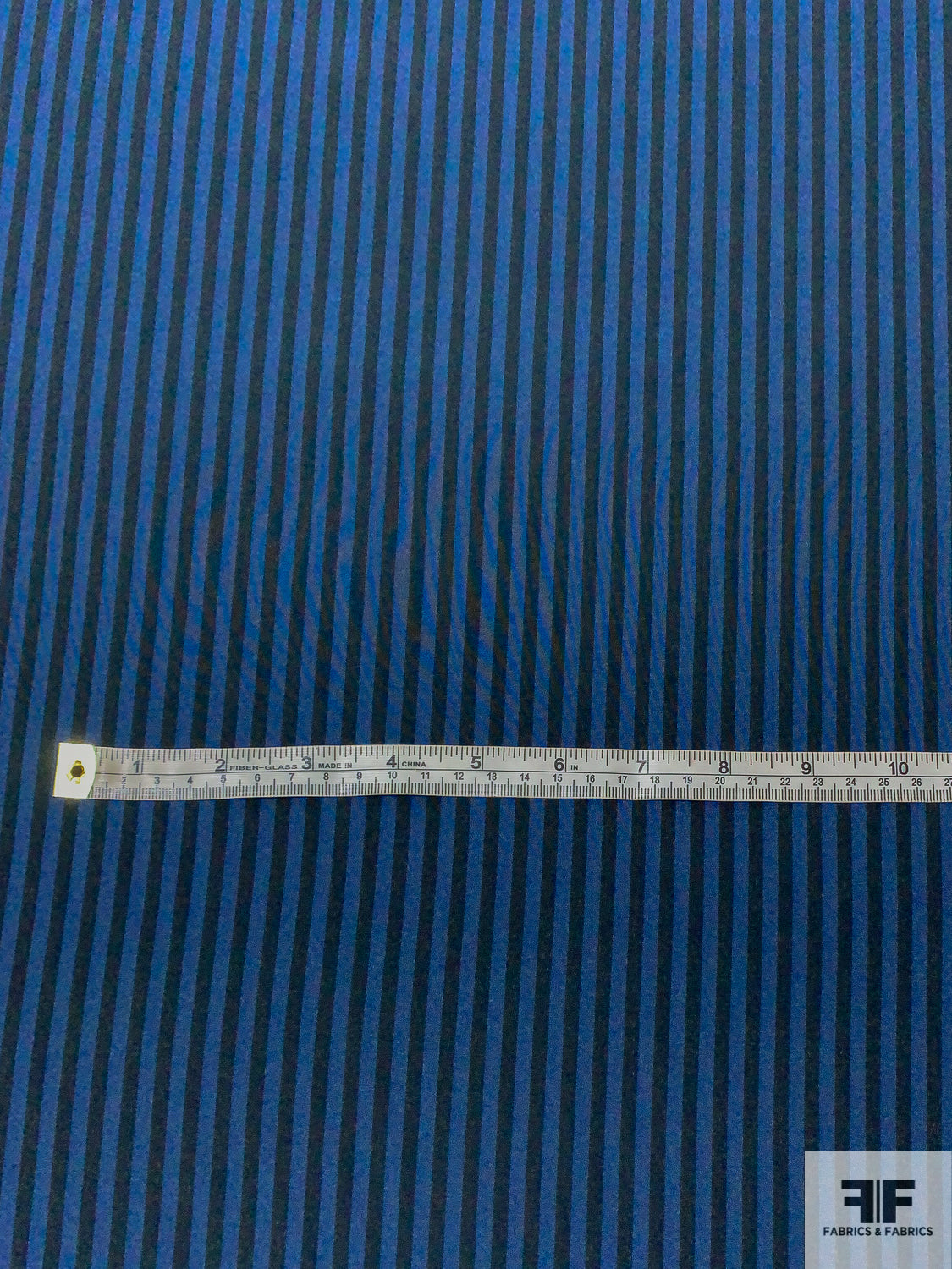 Vertical Striped Printed Silk Crepe de Chine - Navy / Black