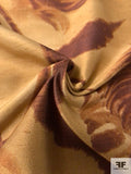 Cloudy Floating Floral Printed Silk Shantung - Copper Brown / Copper Gold