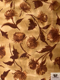 Cloudy Floating Floral Printed Silk Shantung - Copper Brown / Copper Gold
