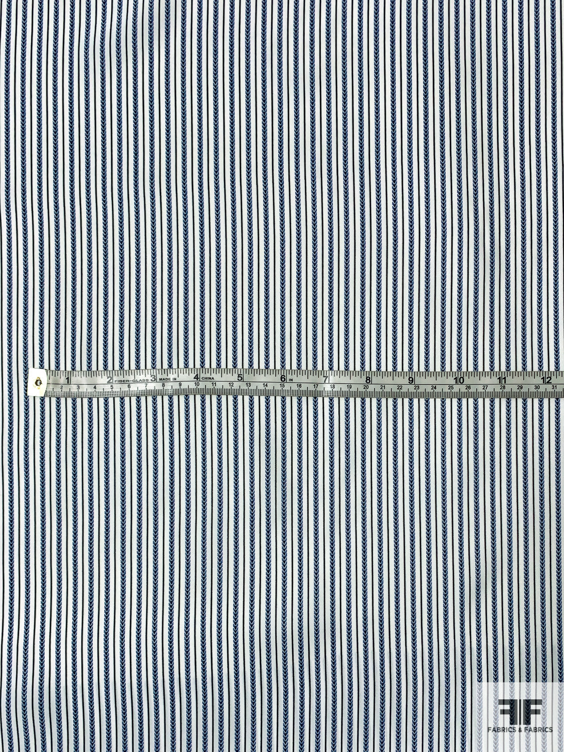 Arrow Striped Matte-Side Printed Silk Charmeuse - Periwinkle-Blue / Navy / White
