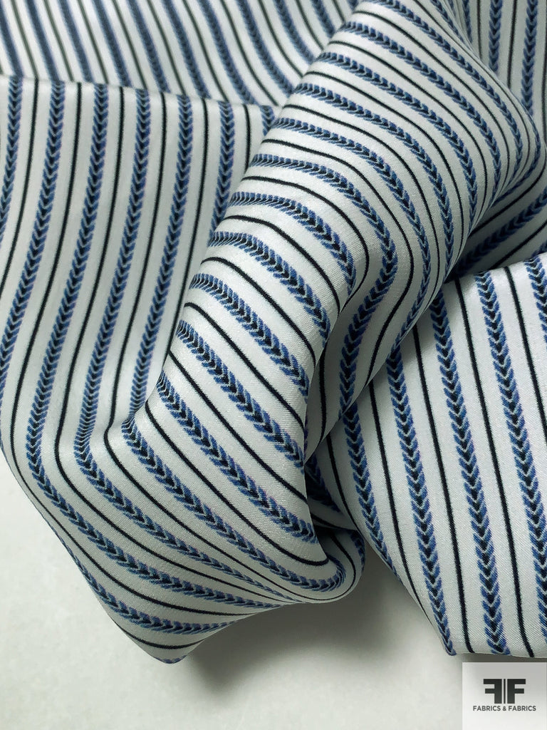 Arrow Striped Matte-Side Printed Silk Charmeuse - Periwinkle-Blue/Navy ...