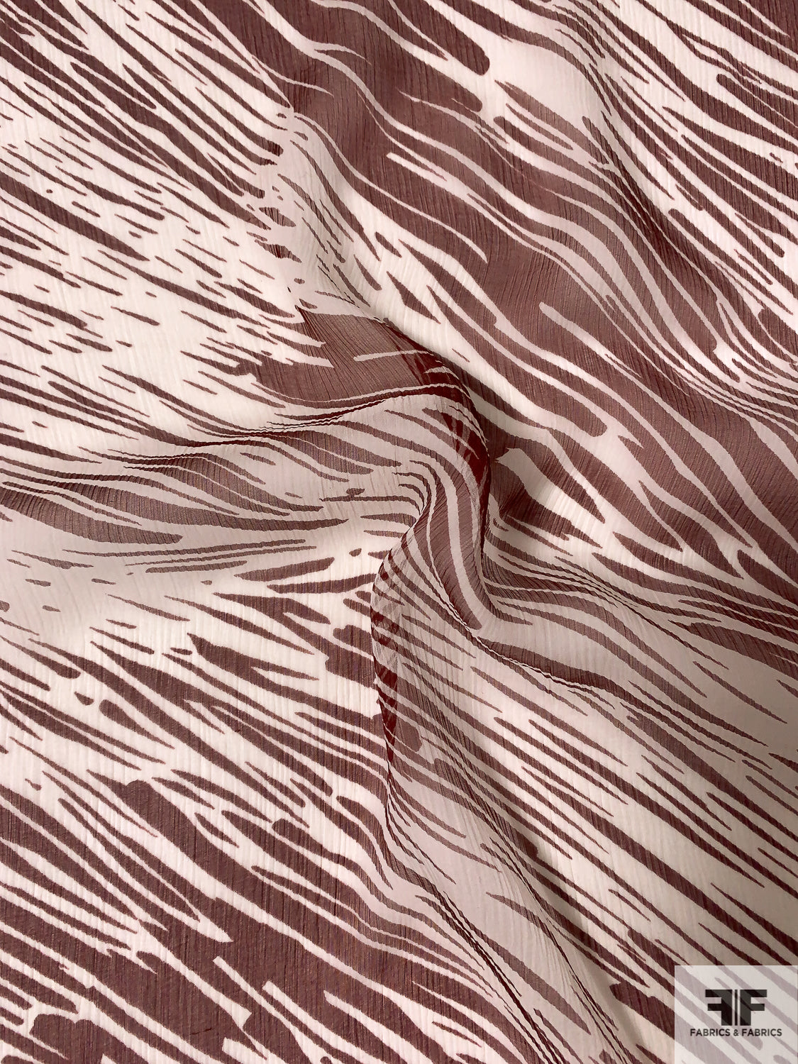 Italian Stormy Streaks Printed Crinkled Silk Chiffon - Maroon / White