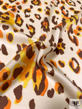 Italian Cheetah Printed Stretch Silk Charmeuse - Orange / Yellow / Brown / White