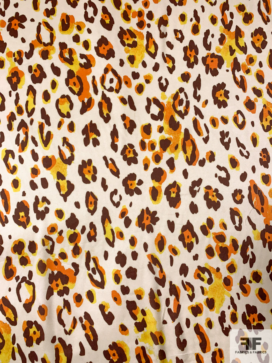 Italian Cheetah Printed Stretch Silk Charmeuse - Orange / Yellow / Brown / White