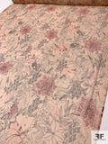 Exotic Sketch Floral Printed Slightly Crinkled Silk Chiffon - Nude / Salmon Pink / Black