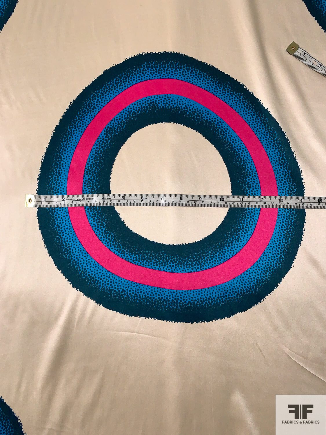 Large Scale Donut Circle Rings Printed Silk Charmeuse - Ice Champagne / Magenta / Turquoise / Navy