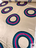 Large Scale Donut Circle Rings Printed Silk Charmeuse - Ice Champagne / Magenta / Turquoise / Navy