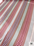 Checkerboard Striped Printed Silk Charmeuse - Baby Blue / Dusty Rose / PInks