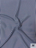 Vertical Striped Printed Silk Crepe de Chine - Navy / White