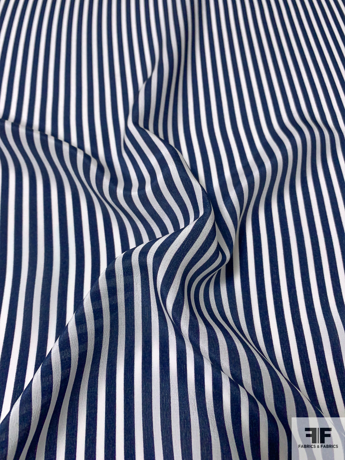 Blue & White Lining Print Cotton Fabric