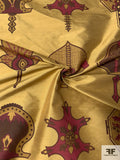 Medieval Ecclesiastical Inspired Printed Silk Shantung Taffeta - Antique Gold / Brown / Wine Red