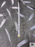 Polyester Organza with Jacquard Weave Feather Pattern - Black / Grey