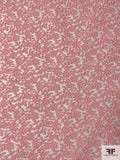 Floral Textured Cloqué Polyester Organza with Slight Shimmer - Pink-Coral / White