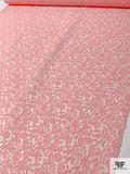Floral Textured Cloqué Polyester Organza with Slight Shimmer - Pink-Coral / White