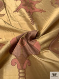 Medieval Ecclesiastical Inspired Printed Silk Shantung Taffeta - Muted Antique Gold / Browns / Dusty Rose