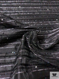 Italian Silk Blend Organza with Textured Yarn Stripes and Sequins - Black / Grey / Silver