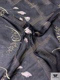 French Floral and Boxy Emboidered Fine Satin Face Organza - Black / Light Gold / Silver / Light Pink