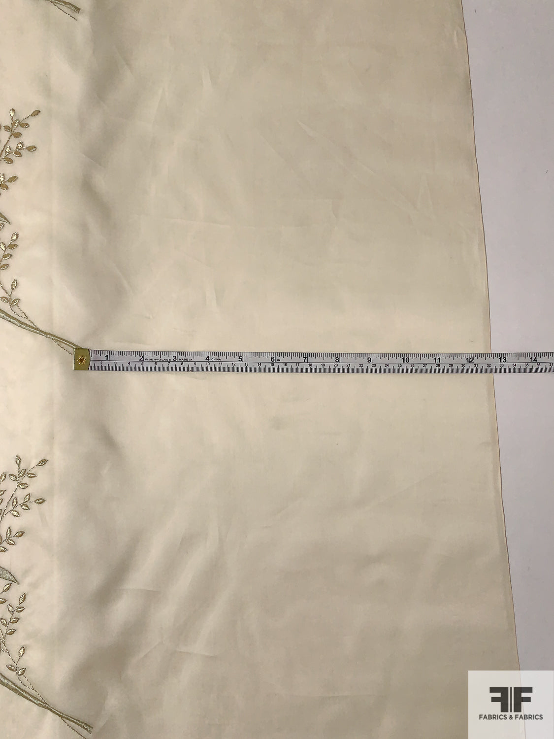 French Floral and Boxy Emboidered Fine Satin Face Organza - Cream / Silver / Yellow