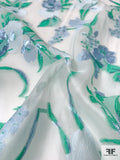 Pamella Roland Floral Fil Coupé Organza with Lurex - White / Green / Light Blue
