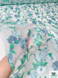Pamella Roland Floral Fil Coupé Organza with Lurex - White / Green / Light Blue