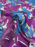 Abstract Floral Embroidered Polyester Organza - Purple / Blue-Teal / Black