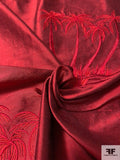 Palm Tree Embroidered Silk Shantung Taffeta - Wine Red