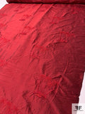Palm Tree Embroidered Silk Shantung Taffeta - Wine Red