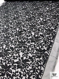 Damask-Like Floral Embroidered Polyester Organza - Black