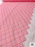 Crosshatch Grid Embroidered Eyelet Polyester Organza - Pink / Red / White