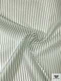 Vertical Satin Striped Silk Organza - Dusty Aqua / Off-White