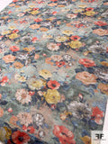 Italian Romantic Floral Printed Metallic Pleated Netting - Multicolor / Siver
