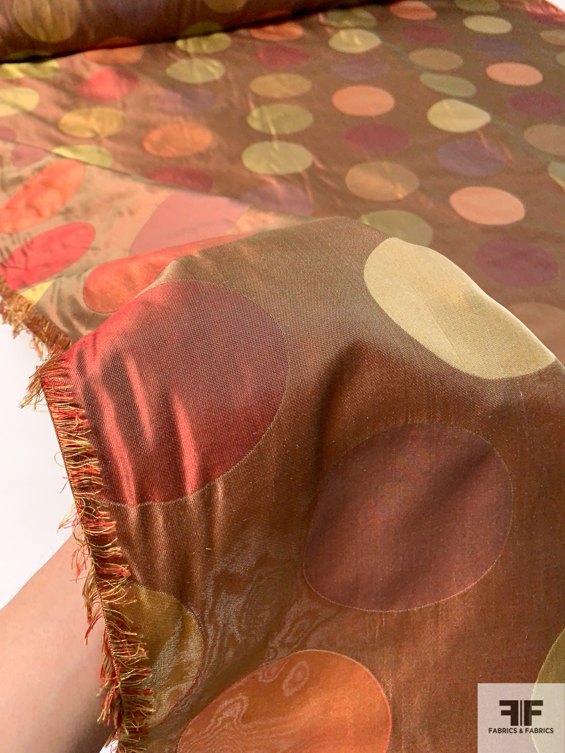 Circle Pattern 2-Ply Double Sided Light Taffeta Organza - Copper / Antique Gold