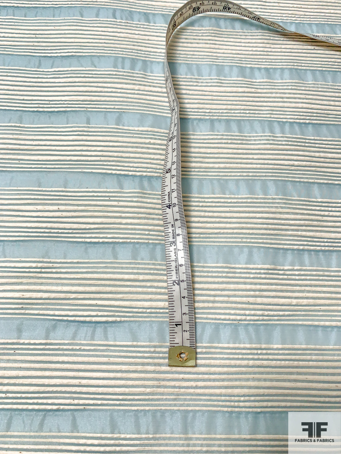 Italian Polyester Organza with Horizontal Cotton Yarn Stripes - Dusty Aqua / Cream