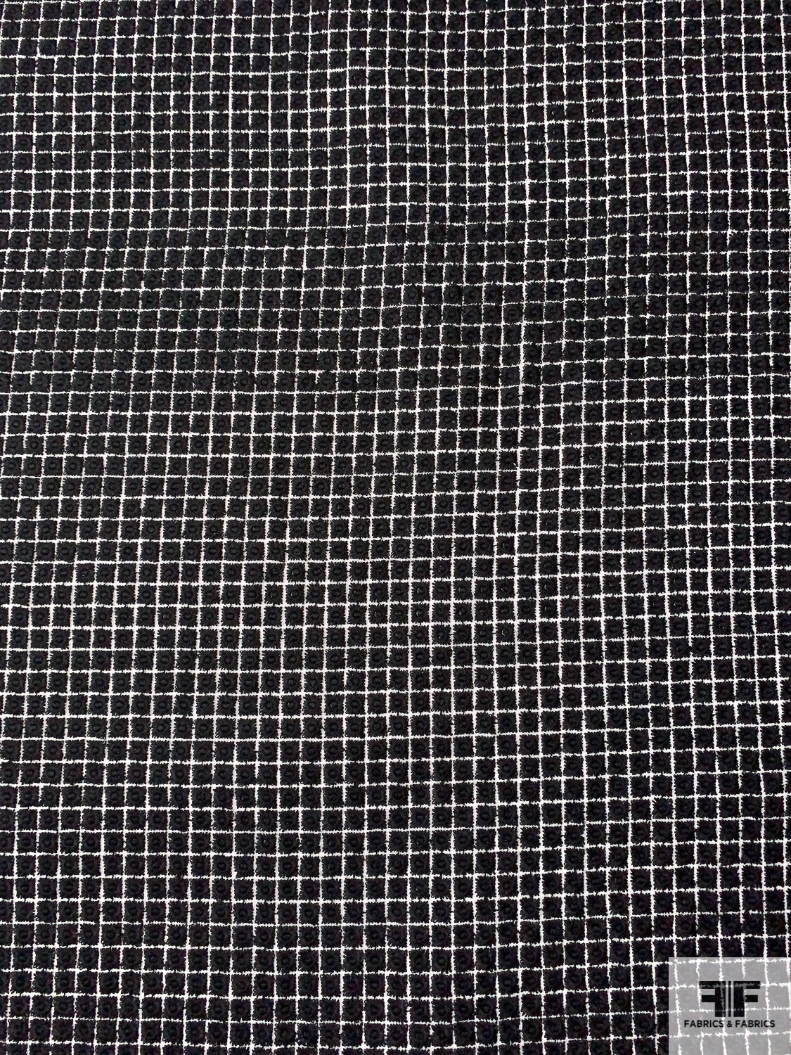 Floral-Square Grid Embroidery on Organza Base - Black / White
