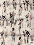 Italian Painterly Stalks Printed Silk and Cotton Blend Fil Coupé - Ivory / Black / Greys / Dusty Peach