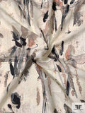 Italian Painterly Stalks Printed Silk and Cotton Blend Fil Coupé - Ivory / Black / Greys / Dusty Peach