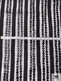 Crochet Ribbon and Embossed Faux Leather Stripes stitched onto Embroidered Polyester Organza - Black