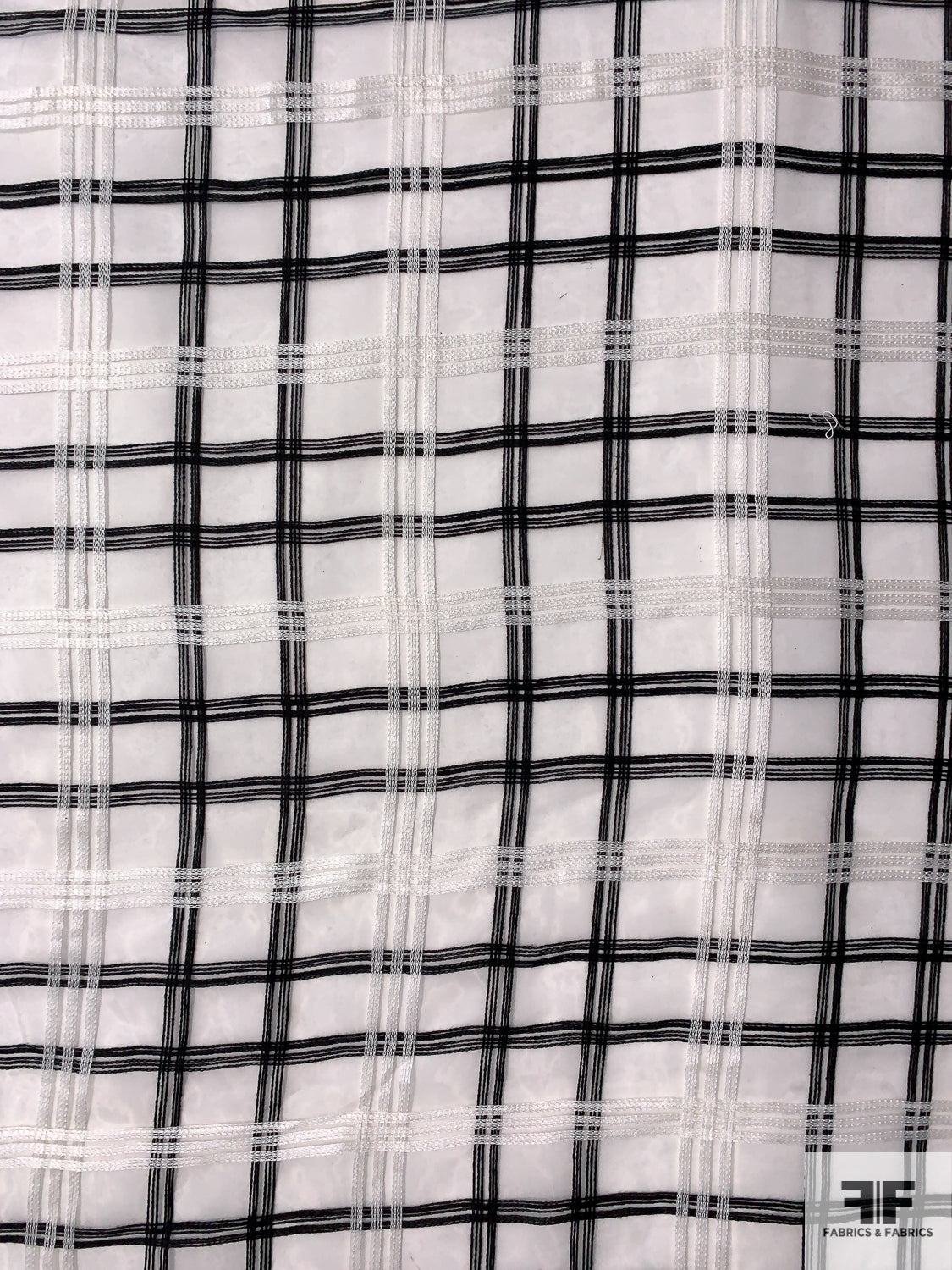Windowpane Plaid Embroidered Polyester Organza - White / Black