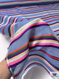Italian Silk and Cotton Blend Satin Striped Voile - Pigeon Blue / Multicolor