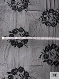 Single-Scalloped Floral Wreath Embroidered Silk Chiffon - Black