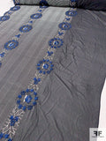 Floral Wreath and Rows Embroidered Silk Chiffon with Lurex Detailing and Scalloped Edge - Navy Blue / Off-White / Black / Metallic Grey