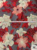 Italian Floral Vined Fil Coupé Polyester Organza - Red / Sage / Muted Dusty Coral / Black