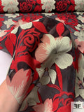 Italian Floral Vined Fil Coupé Polyester Organza - Red / Sage / Muted Dusty Coral / Black