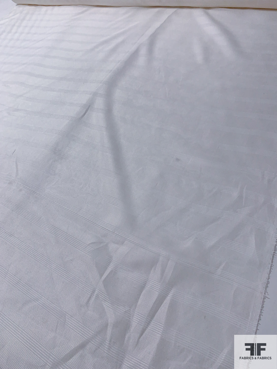 Italian Textured Striped Fine Silk Organza - Off-White