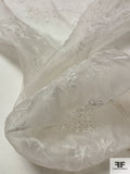 Italian Floral Embroidered and Eyelet Fine Silk Organza - White / Off-White