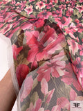 Pamella Roland Italian Floral Printed Marquisette Mesh Silk Organza - Magenta / Pink / Green / Black