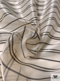 Italian Shimmery Horizontal Striped Silk Blend Organza - Light Beige / Black / Light Grey