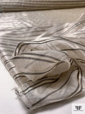 Italian Shimmery Horizontal Striped Silk Blend Organza - Light Beige / Black / Light Grey