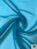 Italian Solid Crinkled Polyester Organza - Cyan Blue