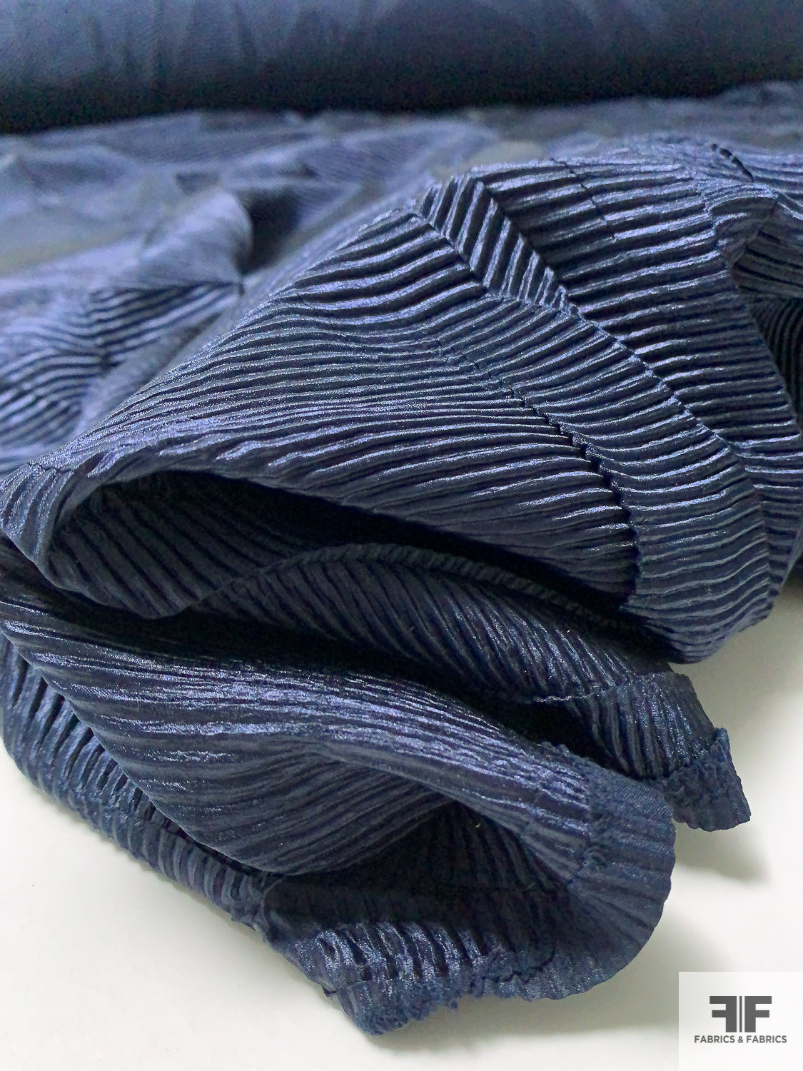 Multi-Directional Origami Like Pleated Lightweight Polyester Satin - Navy